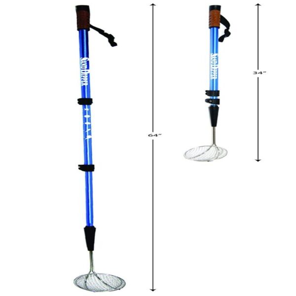 Sand Dipper Full Size with Custom Laser Scribing - Choice of Blue or Pink Pole with Small or Large Basket - Adjustable Beach Scoop Shovel & Sifter Tool for Beachcombing – Also Can Be a Walking Stick