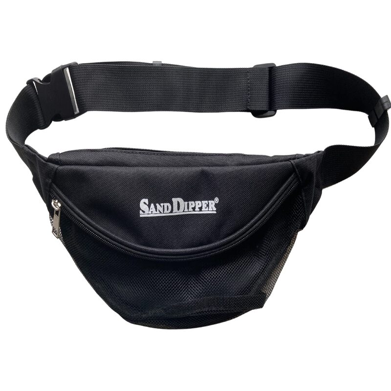 71RMWflp4QL-1 Sand Dipper Seashell Bag Fanny Pack for Women & Men - One Size Fits Most Shell Collecting Hip Bag With a Front Mesh Pocket & Hidden Zippered Pocket - Beachcombing Waist & Cross Body Bum Bag - Black