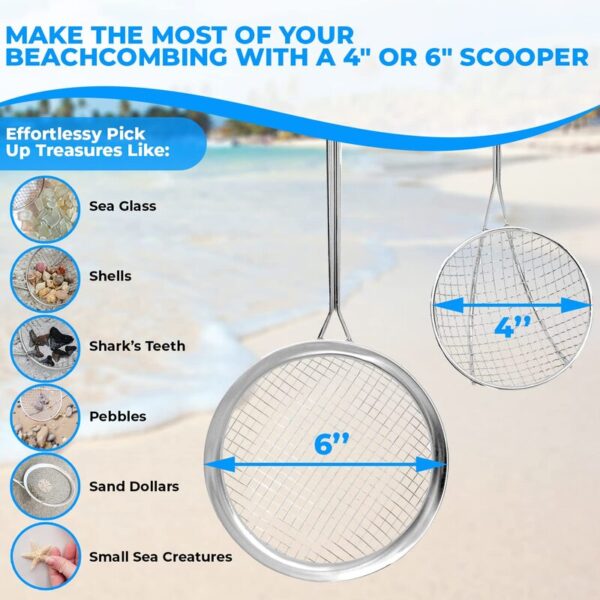 Version 1.0.0 Sand Dipper Full Size Beach Scoop Shovel & Sifter Tool for Beachcombing – Adjustable Sea Glass, Shell, Shark Tooth Sifter for the Beach – Can Be Used as a Walking or Hiking Stick Too –6” Basket (pink)