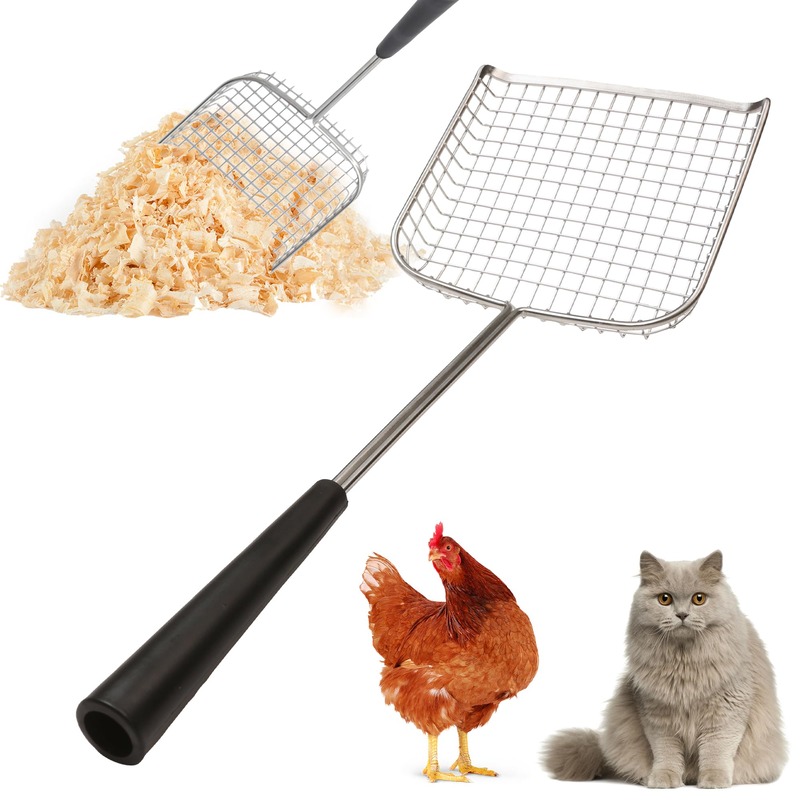 71jzwxLHgjL-2 (1) Sand Dipper Cat Poop Scooper & Chicken Poop Scooper - Rugged Big 6" Square Stainless Steel Long Handle for Home Kitty Litter Scoop & Farm Chicken Compatible Coop Scooper (Scoop)