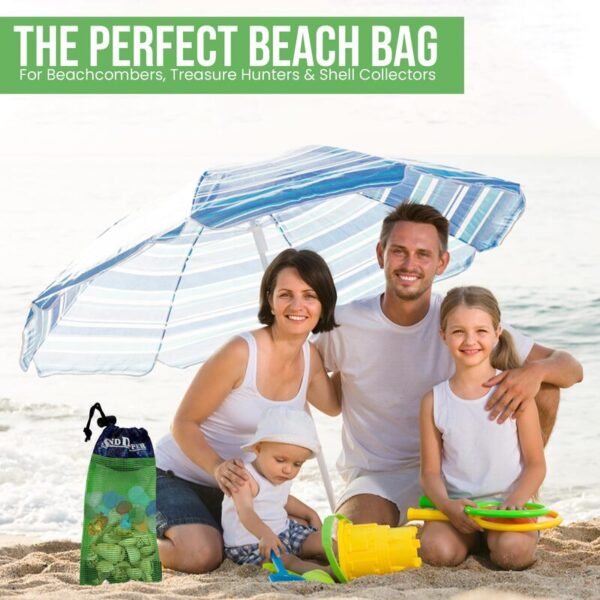 Sand Dipper Skinny Lightweight Shell Collecting Beach Bag with Carabiner Clip - Clips to pole, belt loops, backpack, or beach bag