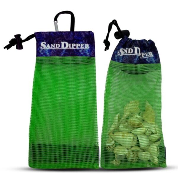 Sand Dipper Skinny Lightweight Shell Collecting Beach Bag with Carabiner Clip - Clips to pole, belt loops, backpack, or beach bag