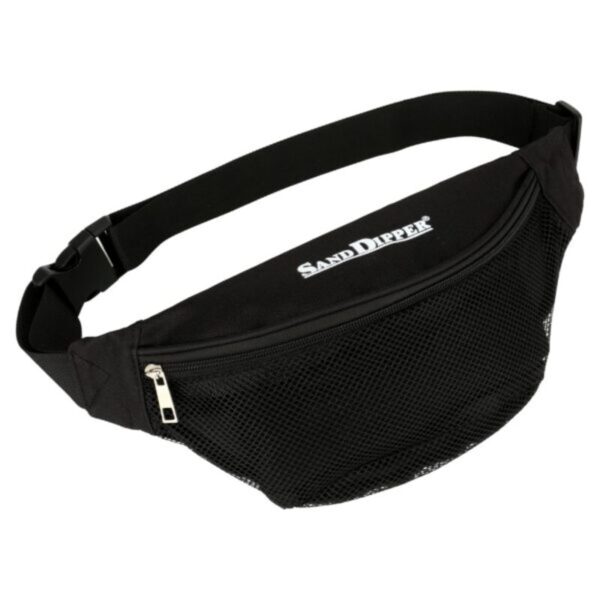 Sand Dipper Seashell Bag Fanny Pack for Women & Men - One Size Fits Most Shell Collecting Hip Bag With a Front Mesh Pocket & Hidden Zippered Pocket - Beachcombing Waist & Cross Body Bum Bag - Black