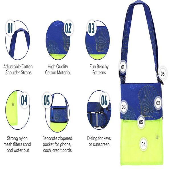 81SoSOB74zL Sand Dipper 3 Pocket Shell Collecting Beach Bag Luxury Cotton Limited Edition Prints (Blue Jellyfish)