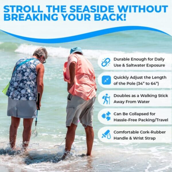 81V6pFMkyPL-600x600 Sand Dipper Beachcomber Couple’s Kit – Adjustable Pink & Blue Full-Size Scoops for Beachcombing Shells, Sea Glass, Shark Teeth – Durable Sand Sifter Poles with 4” Stainless Steel Baskets