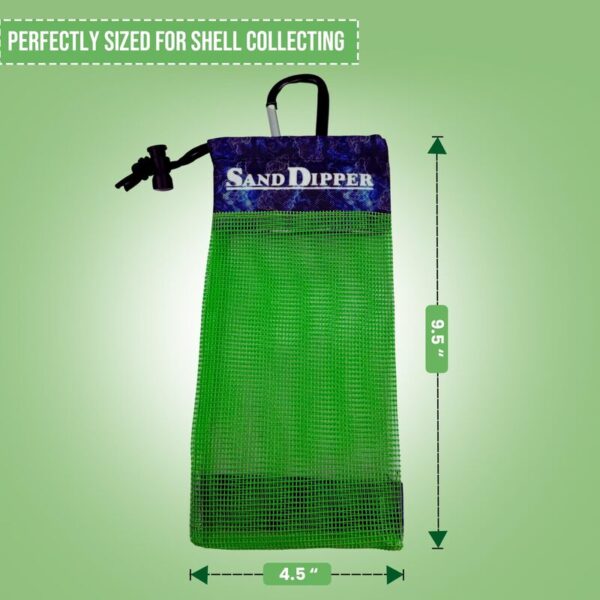 Sand Dipper Skinny Lightweight Shell Collecting Beach Bag with Carabiner Clip - Clips to pole, belt loops, backpack, or beach bag