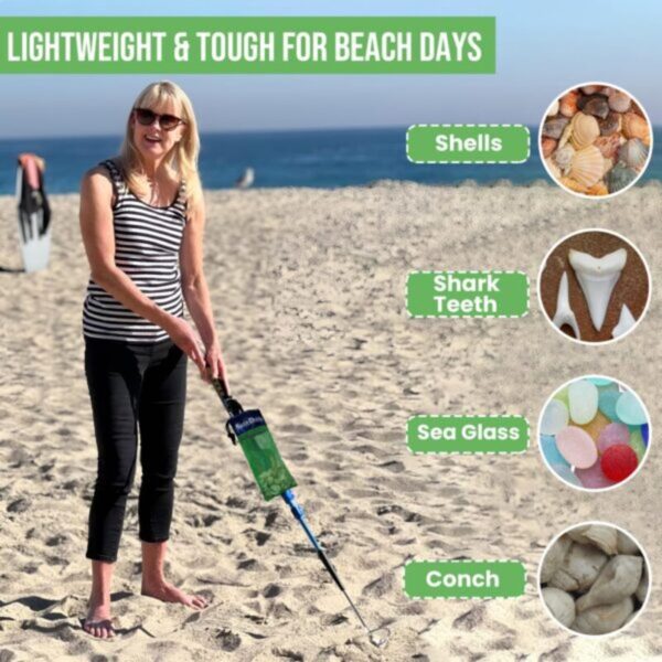 Sand Dipper Skinny Lightweight Shell Collecting Beach Bag with Carabiner Clip - Clips to pole, belt loops, backpack, or beach bag