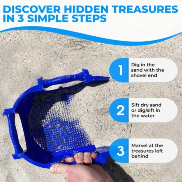 Sand Dipper Treasure Digger Shark Tooth Sifter & Sand Shovel – Ergonomic Multi-Handle Sand Sifter for The Beach with a Shovel-Shaped Head Makes It Easy to Dig & Sift to Find Treasures (Green)